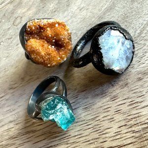 SET of THREE Handcrafted Gemstone Rings Witchy Wonders